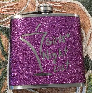 Glittery Purple Flask with 'Girls Night Out' Design